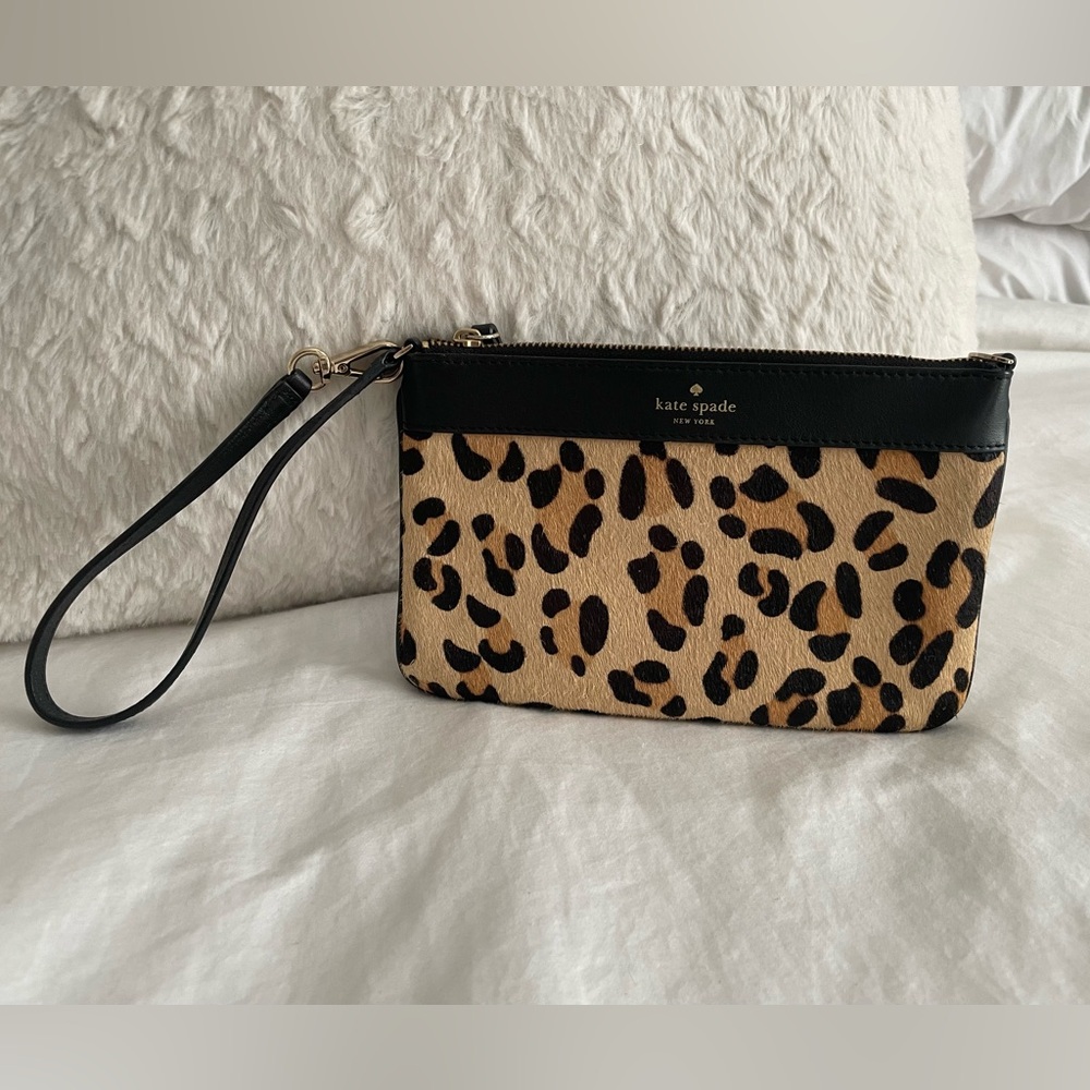 Kate Spade New York Leopard Print Wristlet | Calf Hair & Leather | Tan/Black